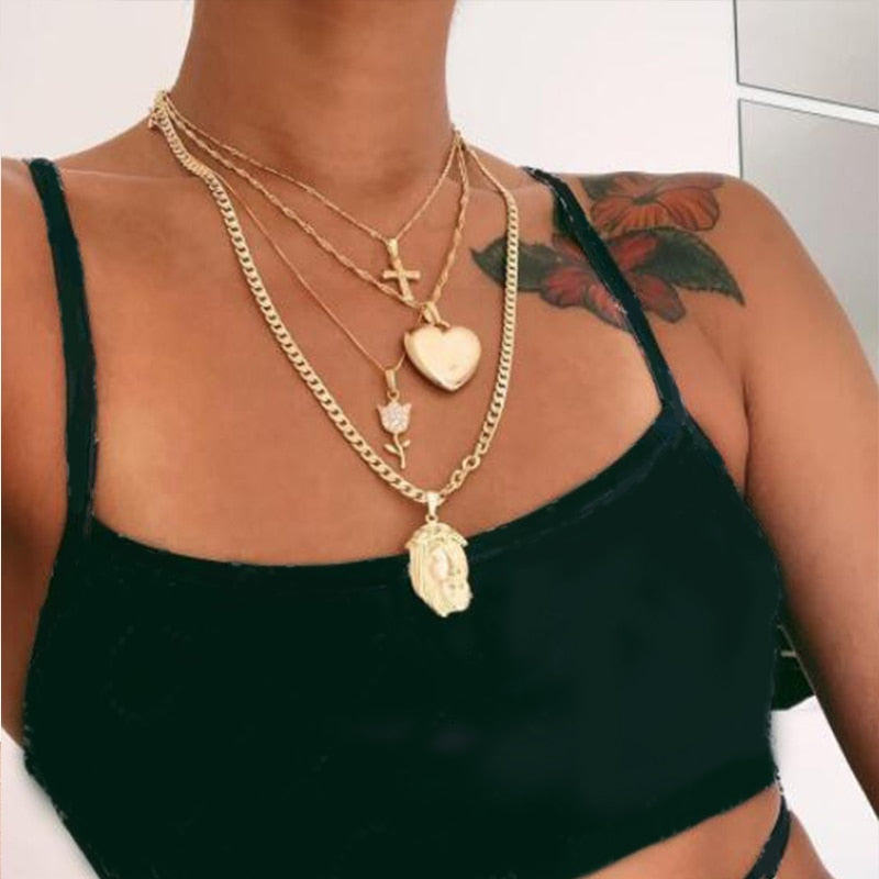 Gold Chain Rose Crystal Pendant Jewelry