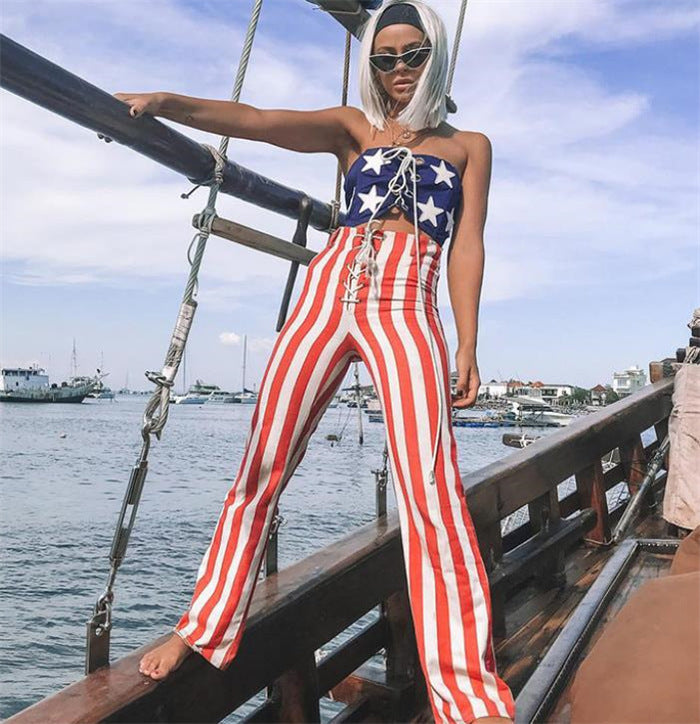 New vertical striped straps pants