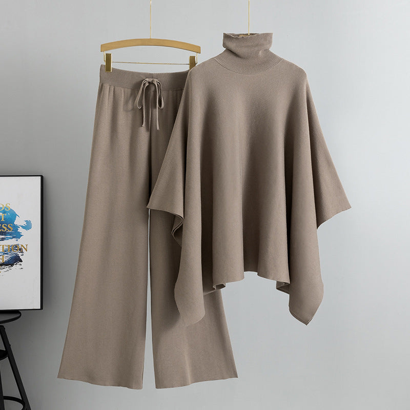 Elegant Turtleneck Cape Wide-Leg Outfit