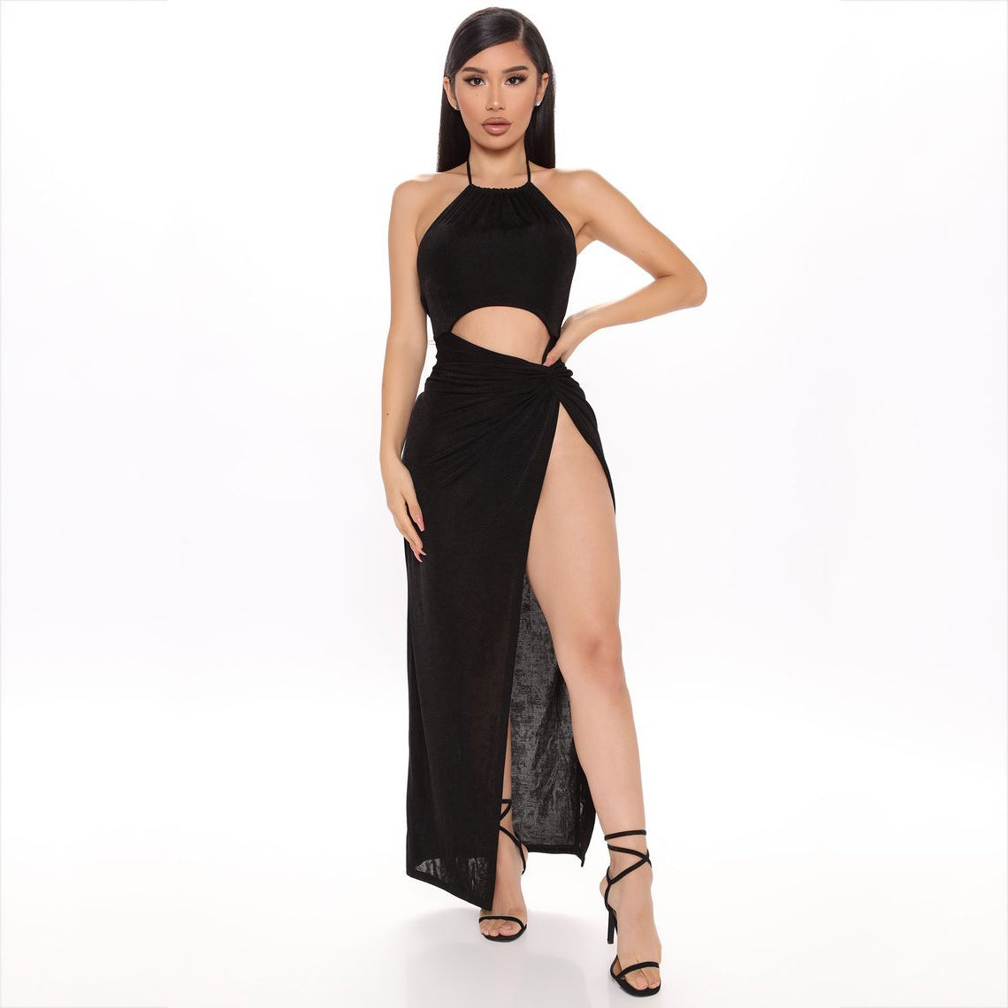 Fashion Halter Neck Lace-Up Long Skirt