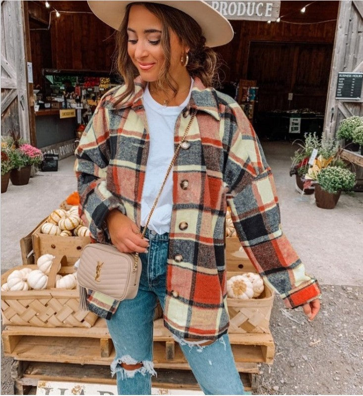 Loose Plaid Shirt Jacket Women