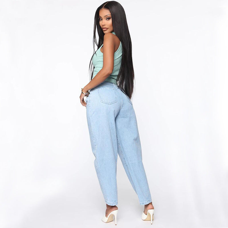 Women Light Blue Wide Leg Jeans