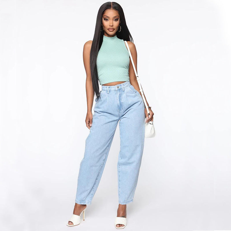 Women Light Blue Wide Leg Jeans