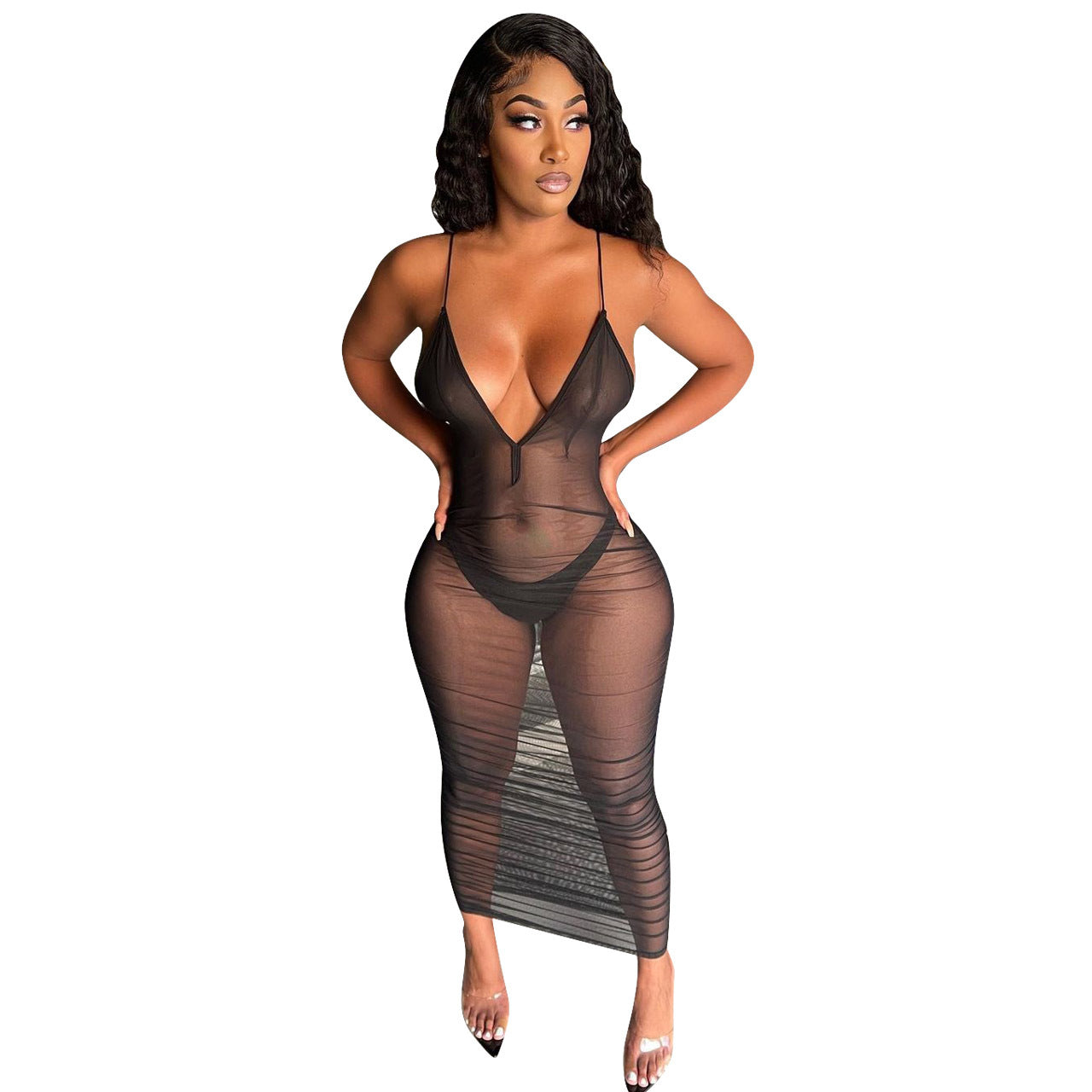 Commuter Cotton Solid Color See-through Dress