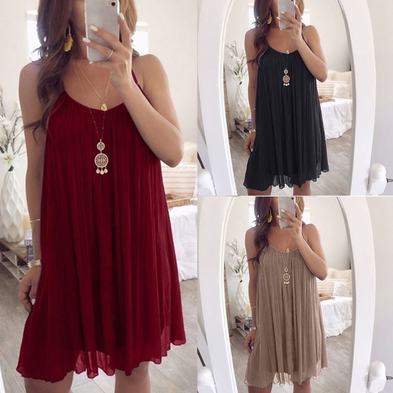 Womens Plus Size Chiffon Vest Mini Dress