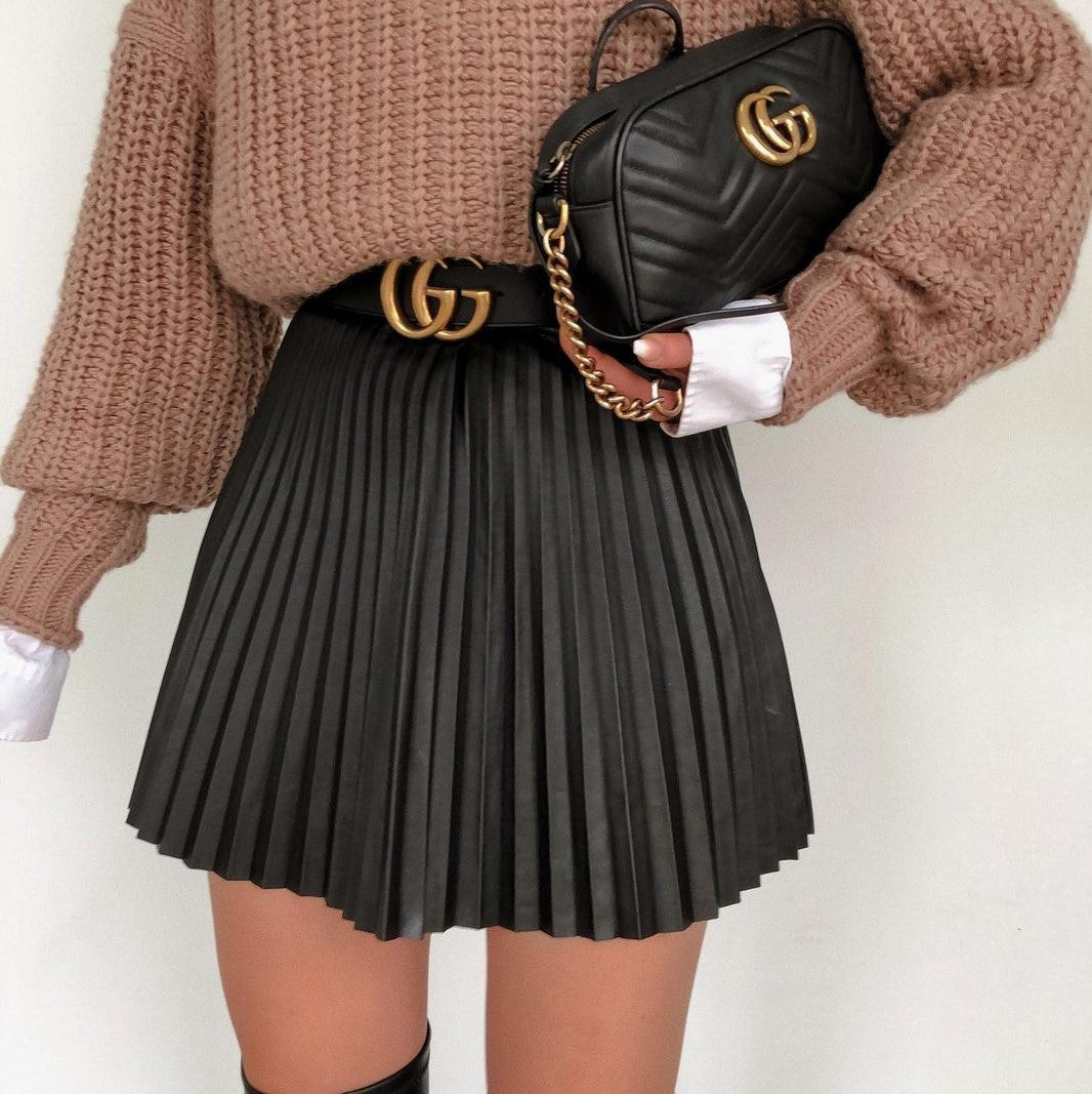 Draped Knitted Mini Skirt Women