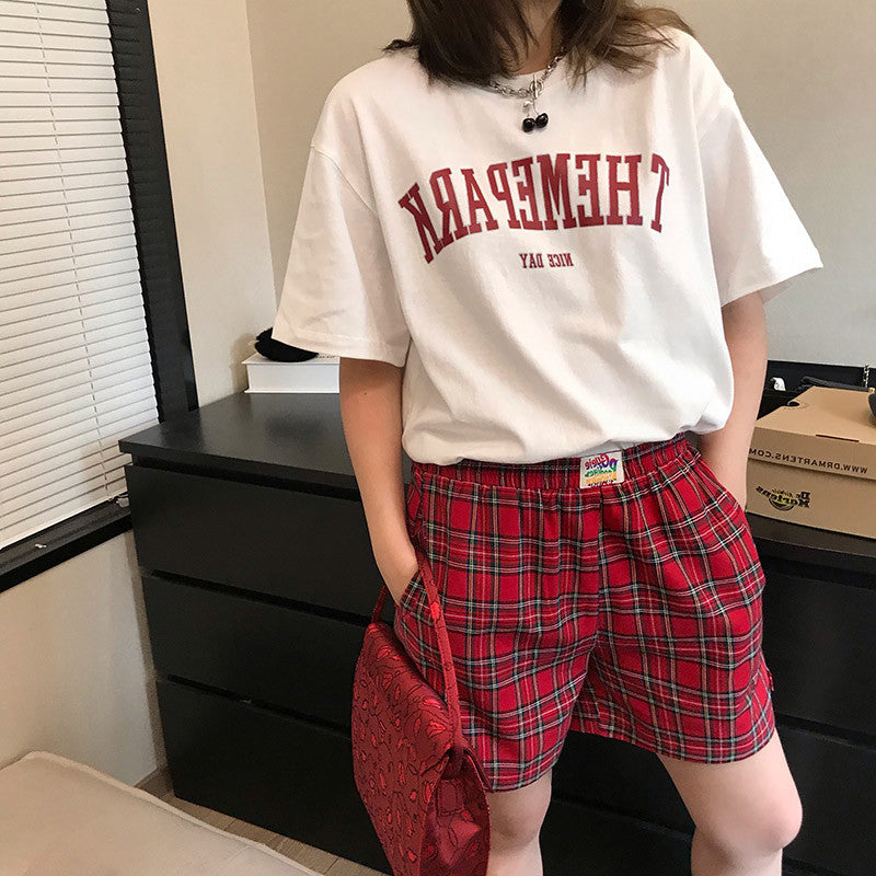 High-Waist Plaid Wide-Leg Shorts