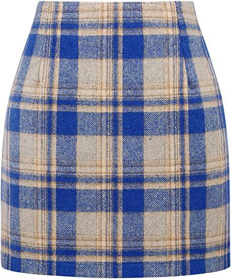 Women’s High Waist Plaid Wool Pencil Mini Skirt