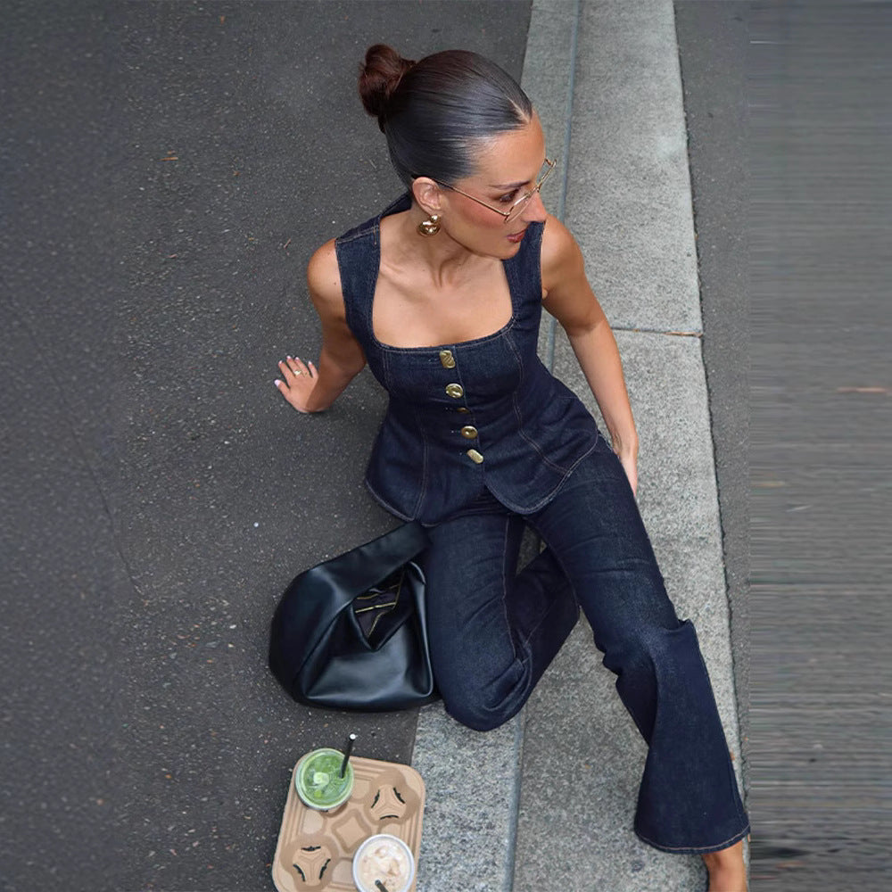 Casual Single-breasted Denim  Pants