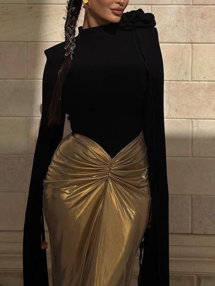 Contrast Pleated Bodycon Dress