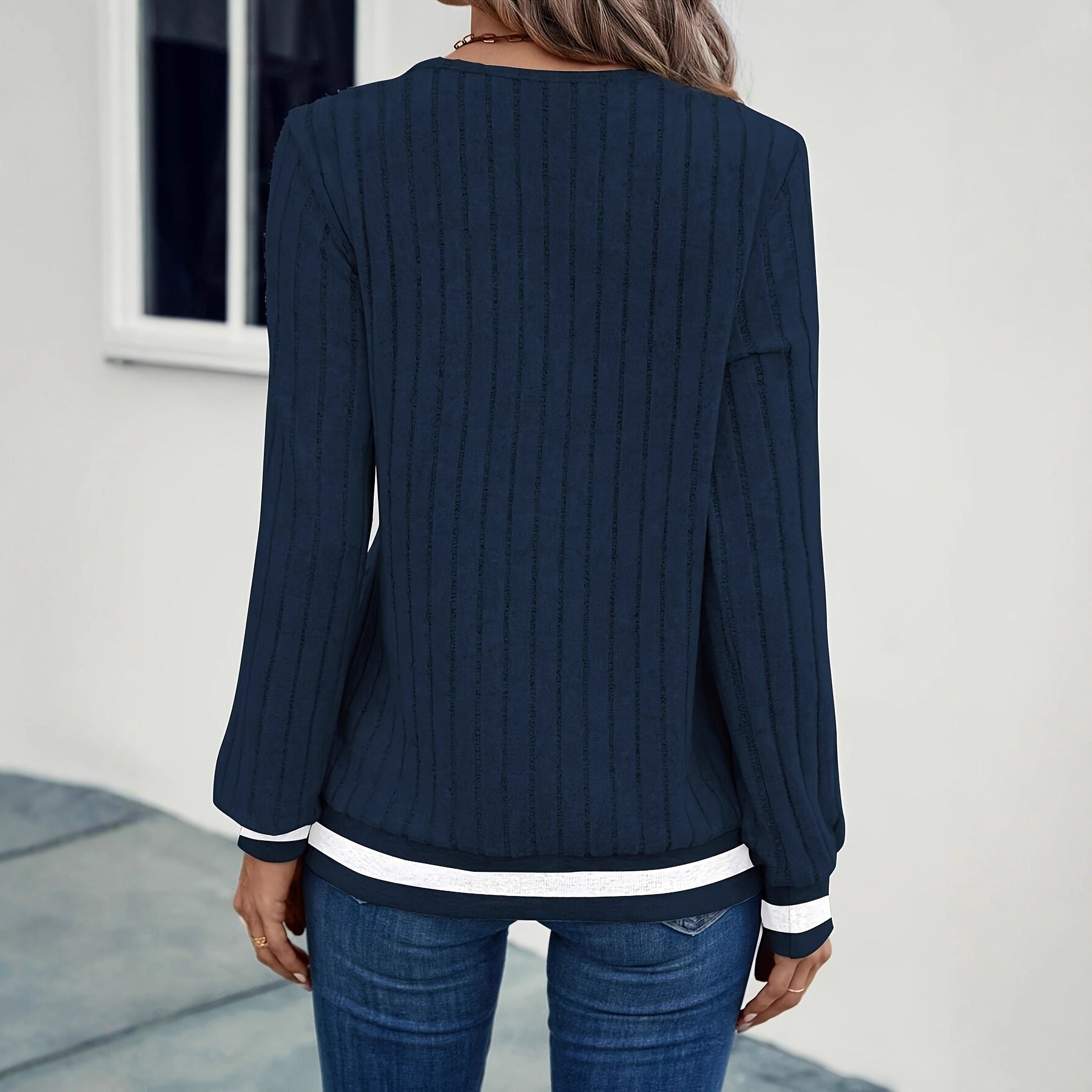 V-Neck Ribbed Sweatshirt