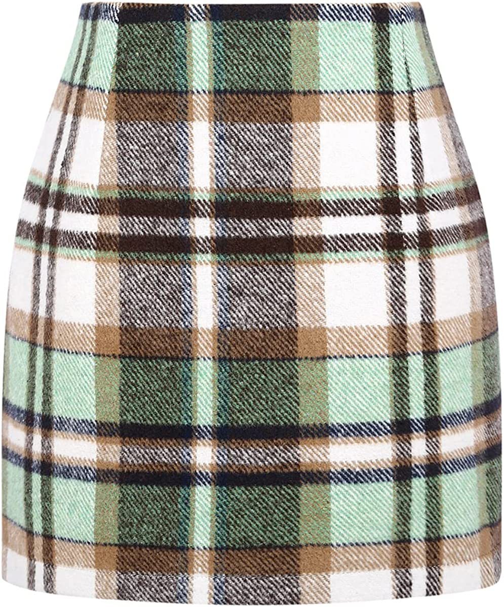 Women’s High Waist Plaid Wool Pencil Mini Skirt
