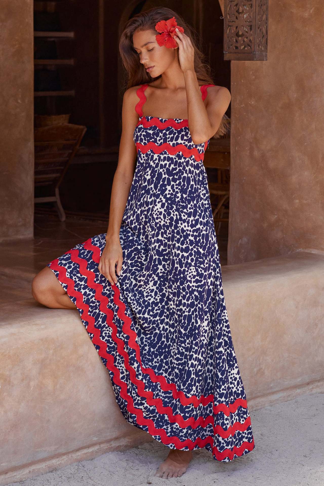 Flowers Print Wavy Long Dress