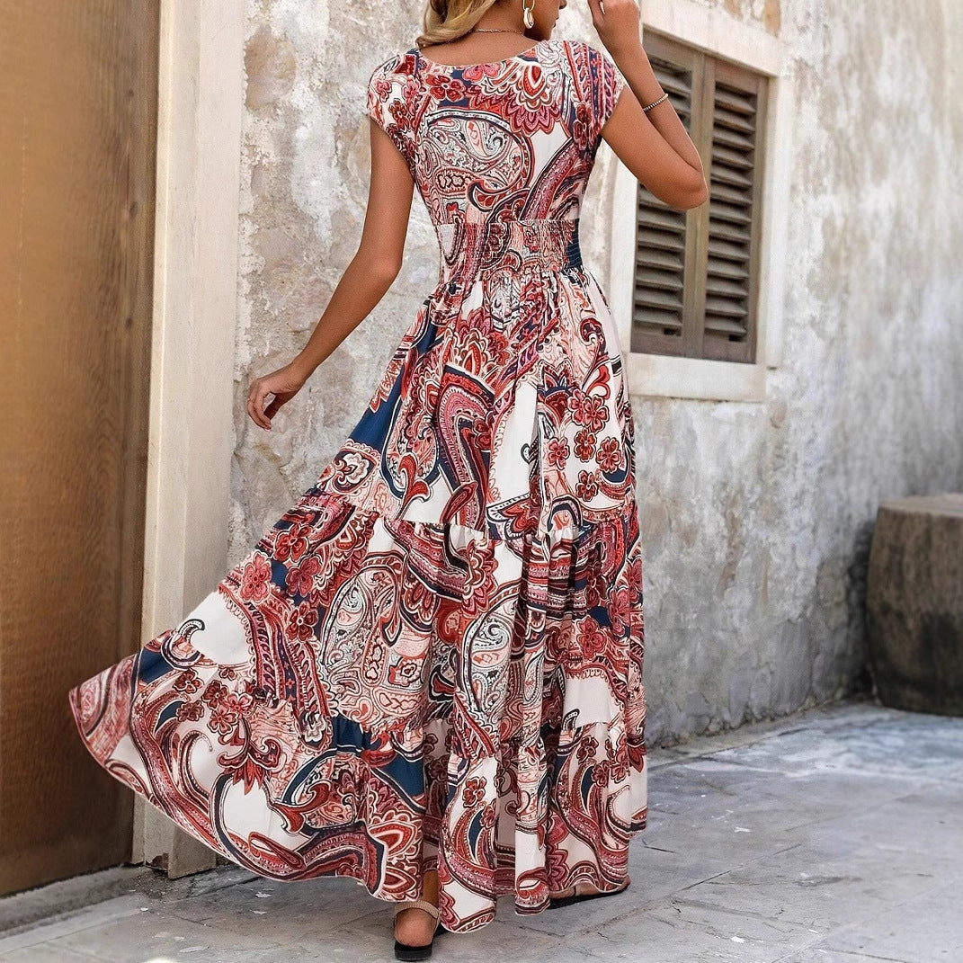 Boho Printed V-Neck Maxi Dress