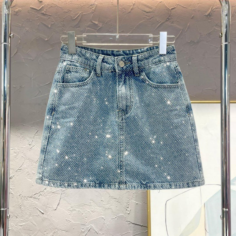 Starry Rhinestone Denim Skirt