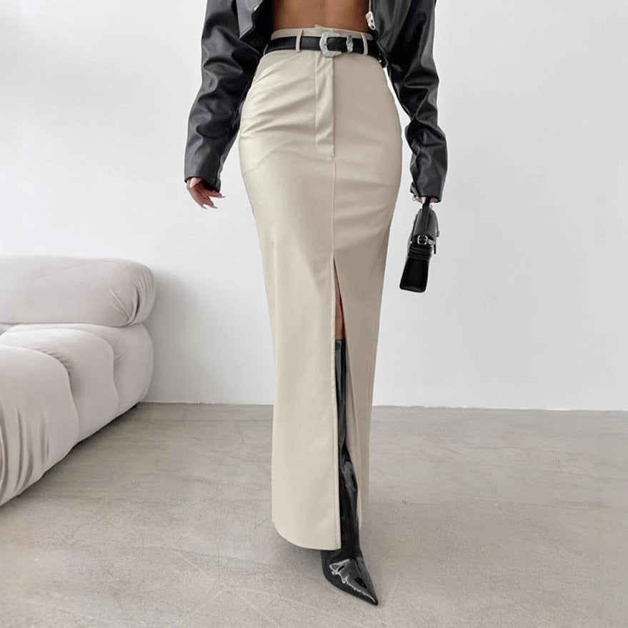 Elegant High Waist Leather Skirt