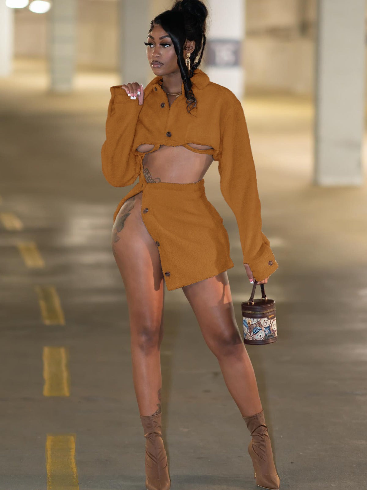 Lamb Cotton Split Skirt Outfit