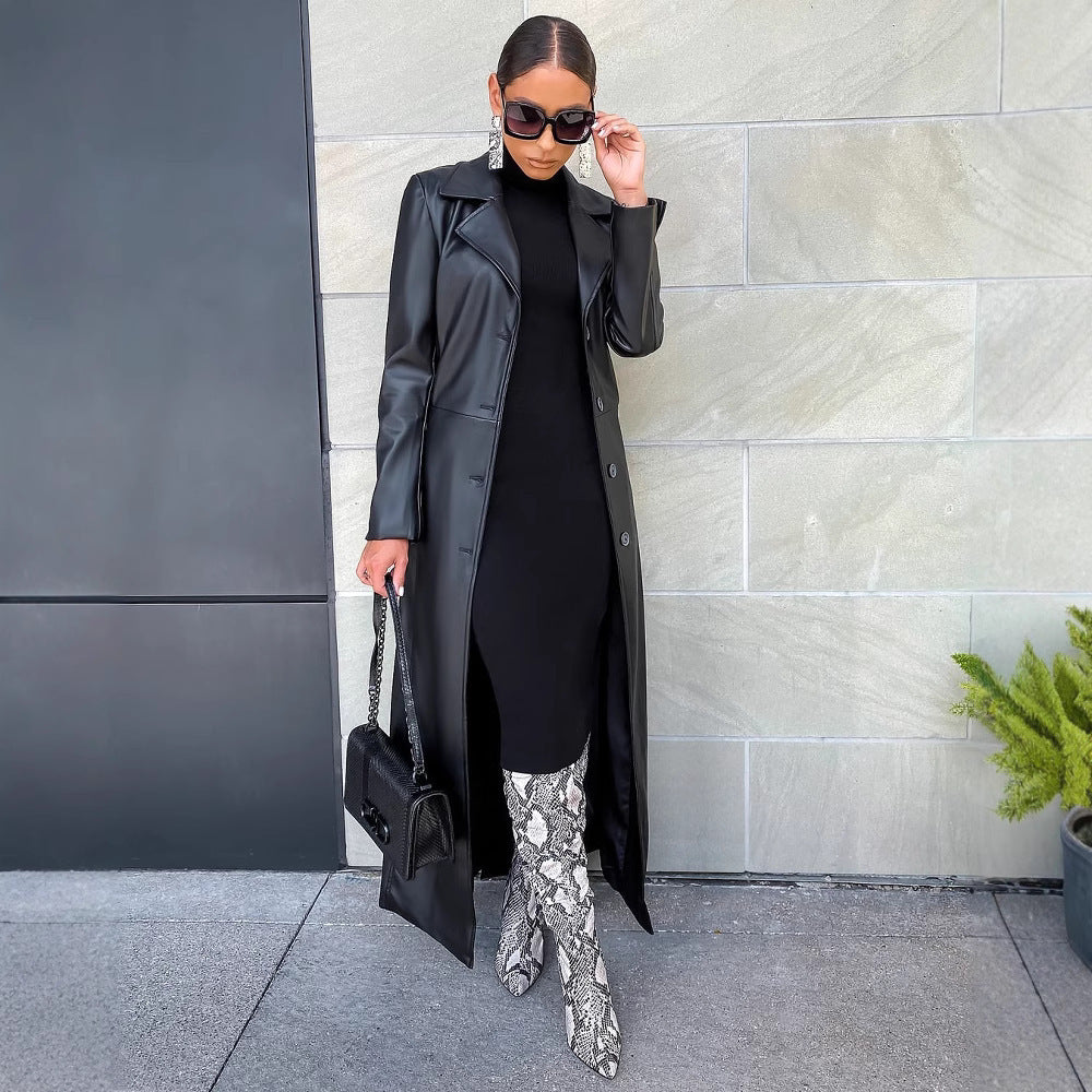 Long Leather Trench Coat