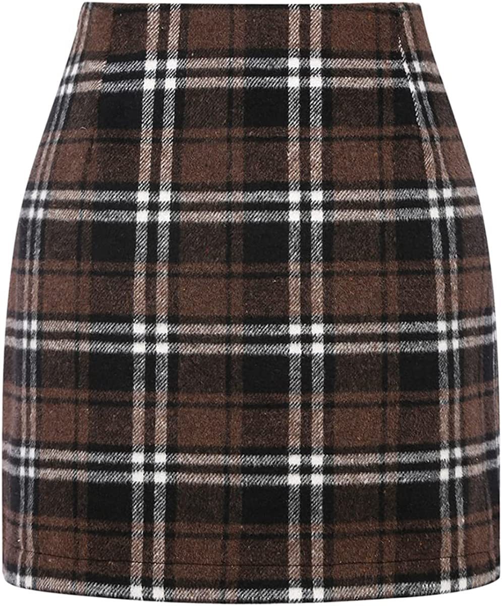 Women’s High Waist Plaid Wool Pencil Mini Skirt