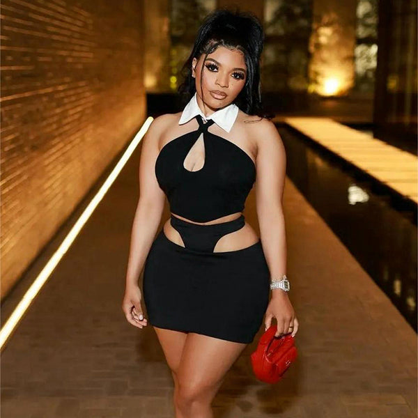 Women Twisted Short Vest Skirt Set