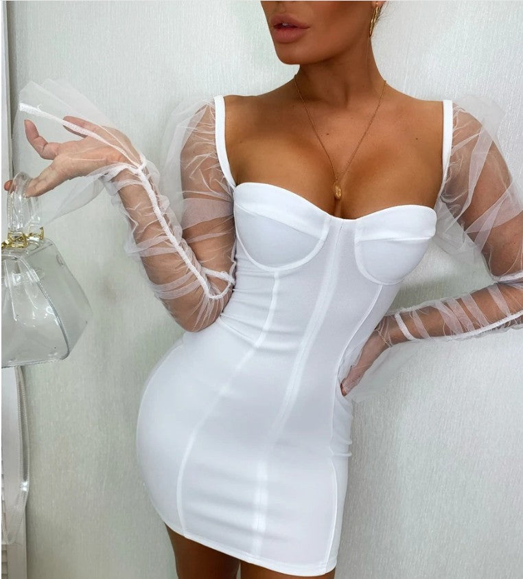 Bag Hip Dress Mesh Sleeves