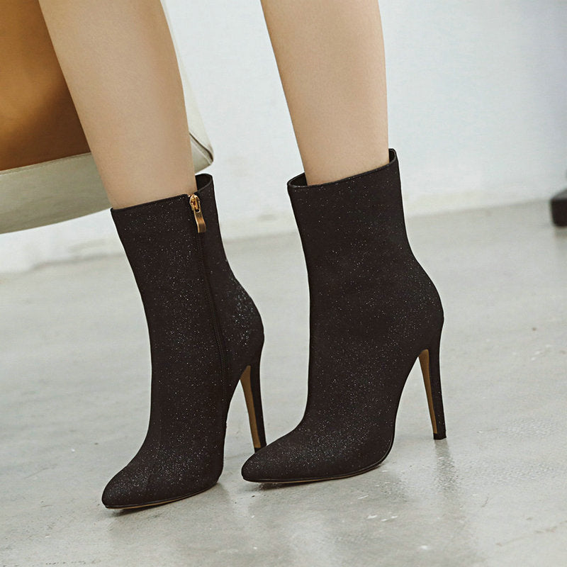 Sexy Side Zip Sequined Stilettos