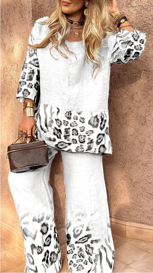 Leopard Print Printed Two-piece Suit