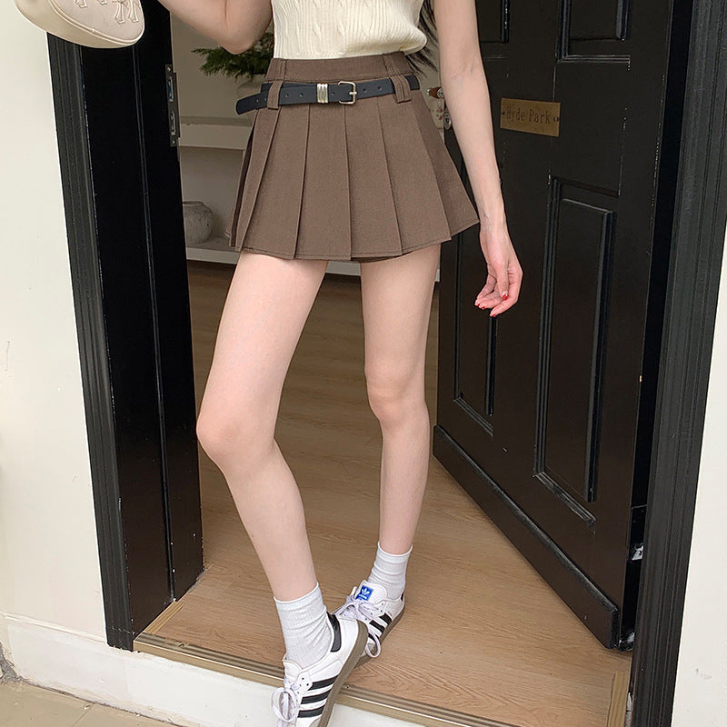 Casual Solid Pleated Midi Skirt