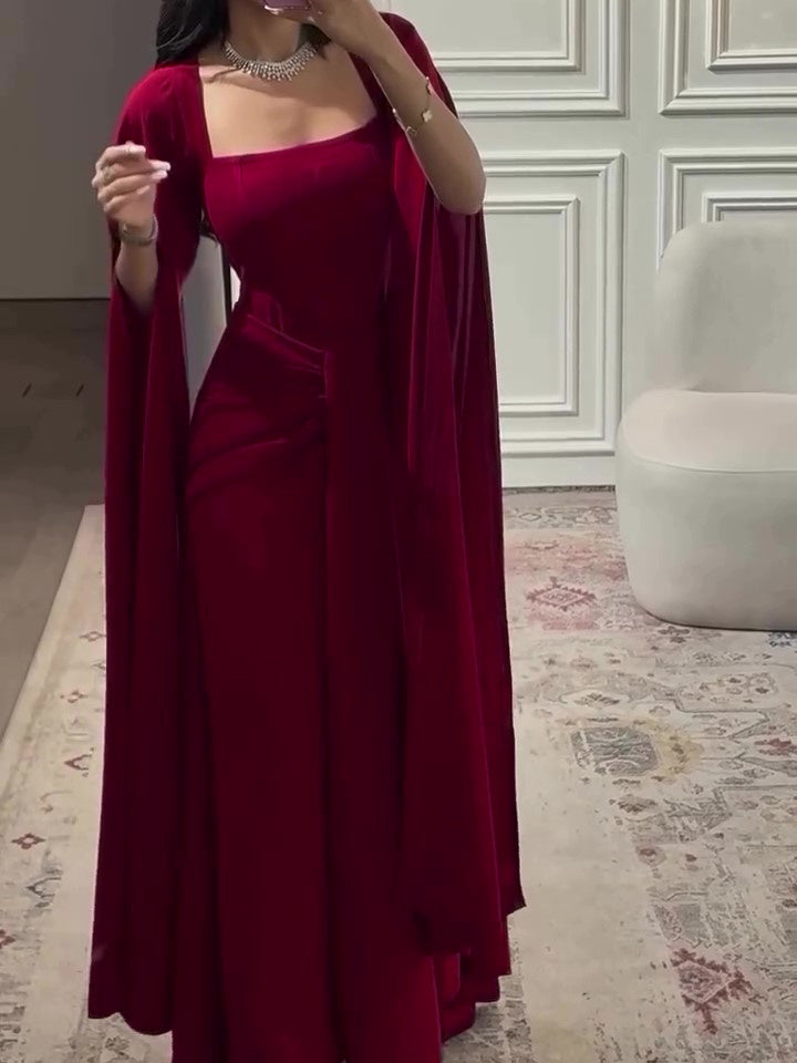 Burgundy Square-Neck Maxi Dress