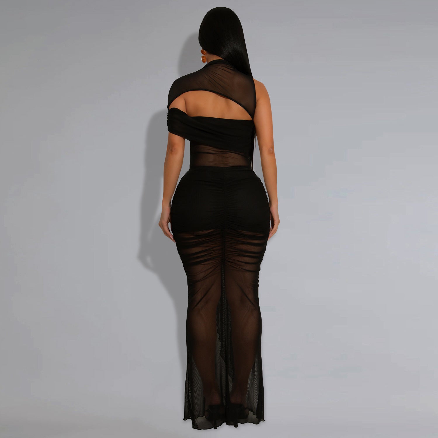 Sexy Transparent Mesh Arm Covering Dress