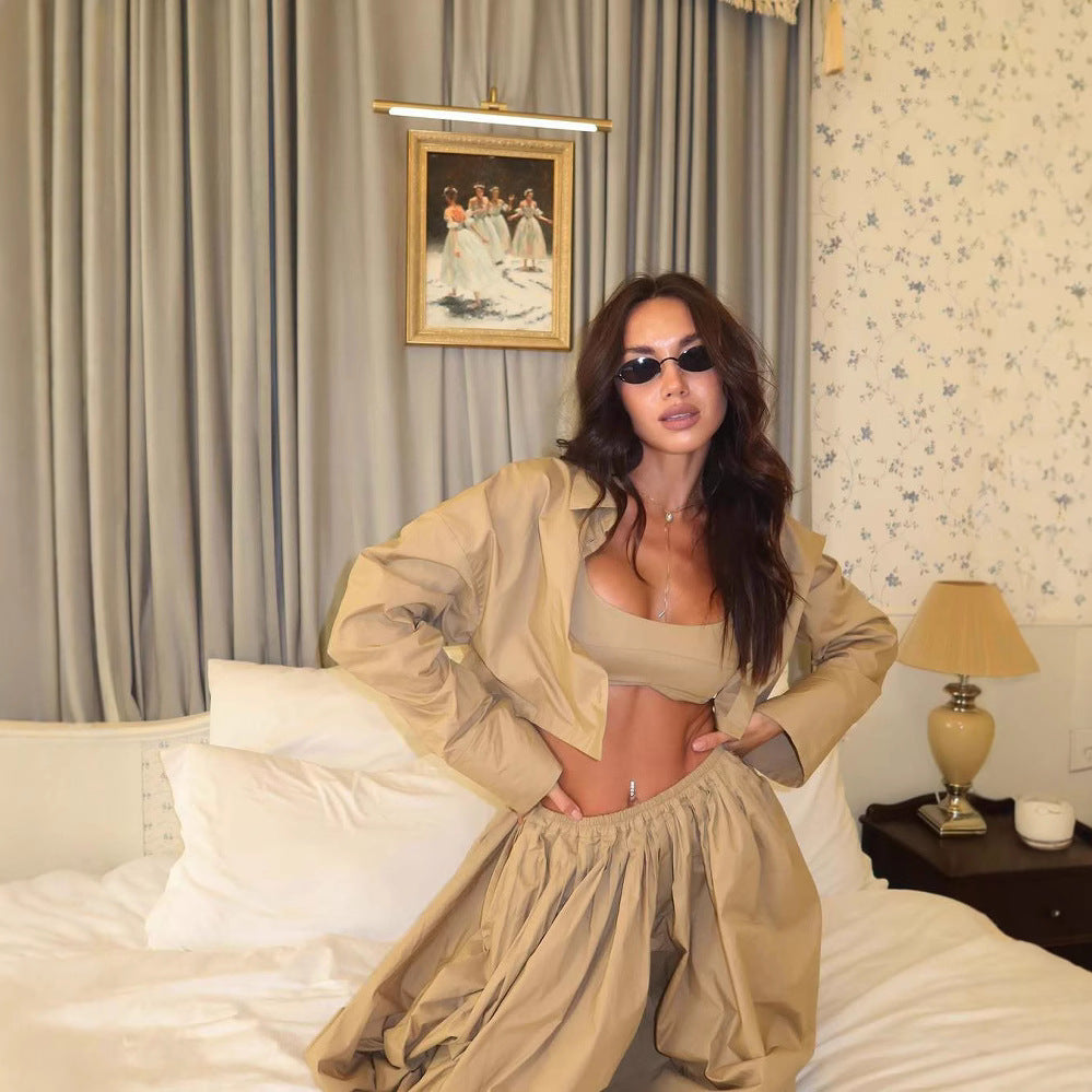 Loose Short Midriff Three-Piece Set