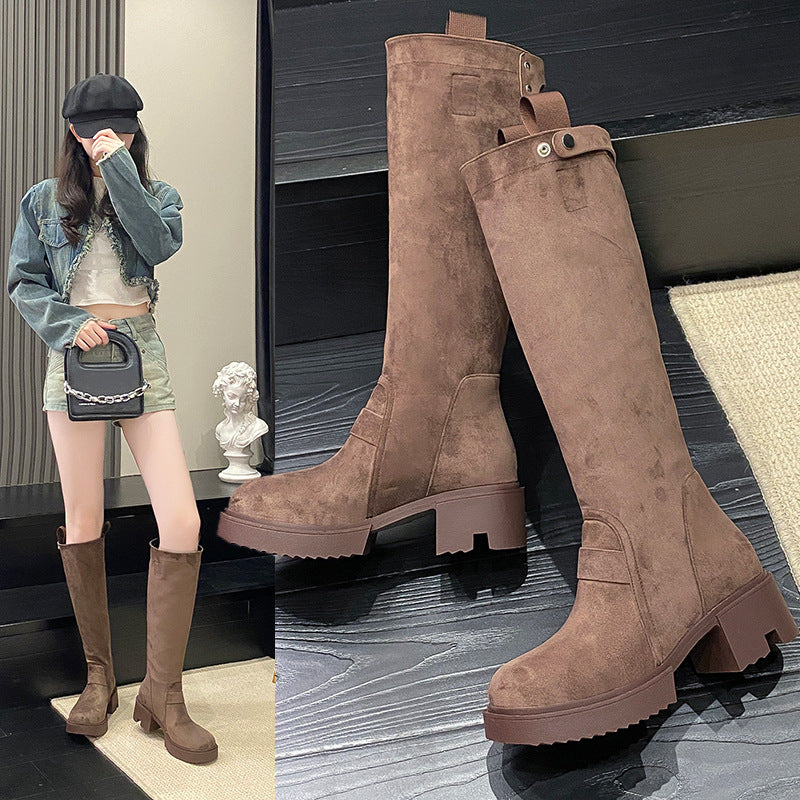 Chunky Heel Platform Long Boots Summer Boots