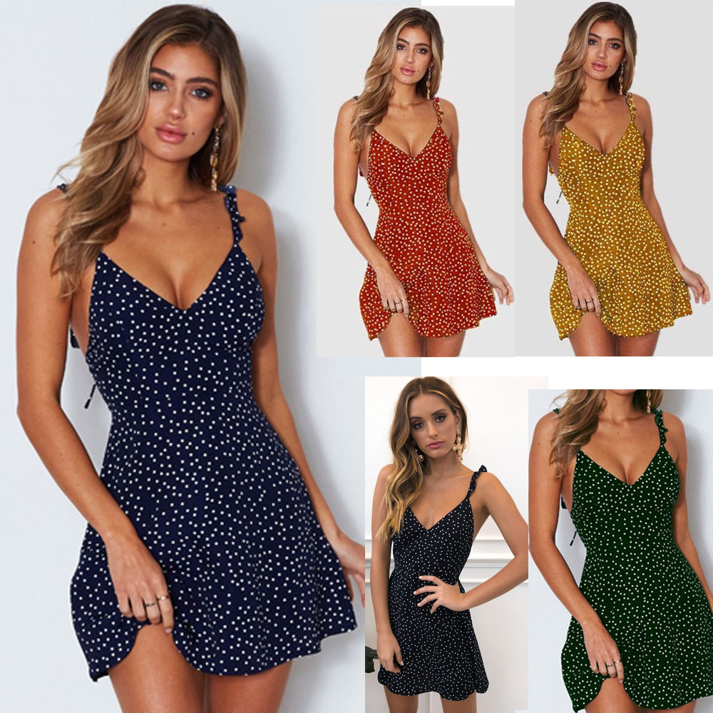 Polka-dot Strappy Women Summer Fashion Beach Sundress