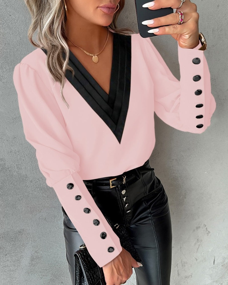 V-Neck Button Blouse