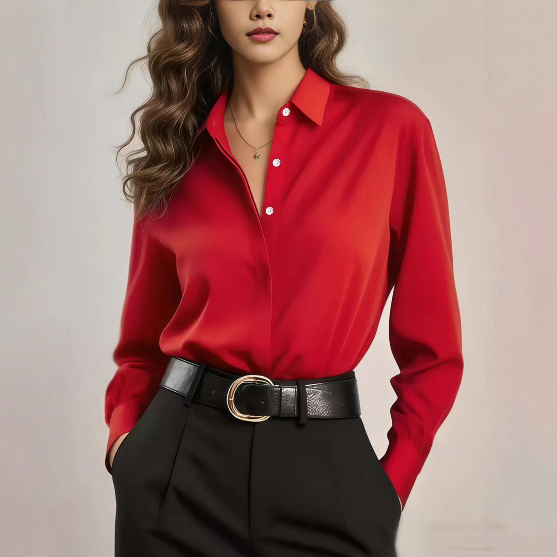 Solid Color Lapel Button Shirt