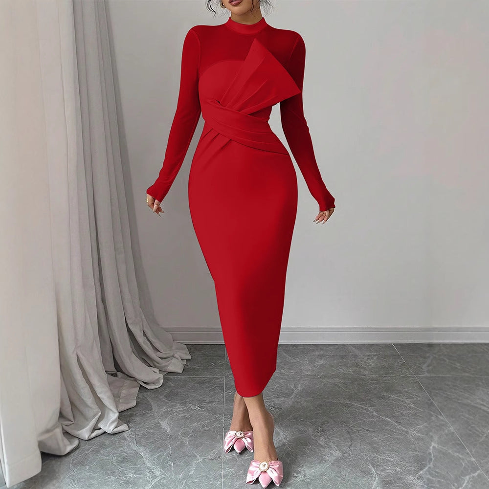 Fashionable And Elegant Slim-fit Patch Sexy Waist-cinching Slit Dress