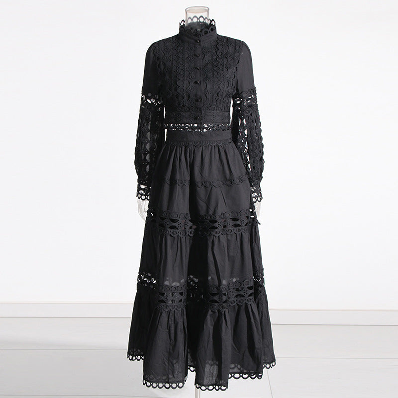 Lace Collar Long Sleeve Two-Piece Set