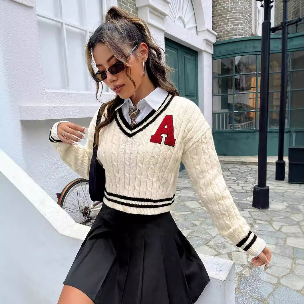 Striped V-Neck Knitted Shirt