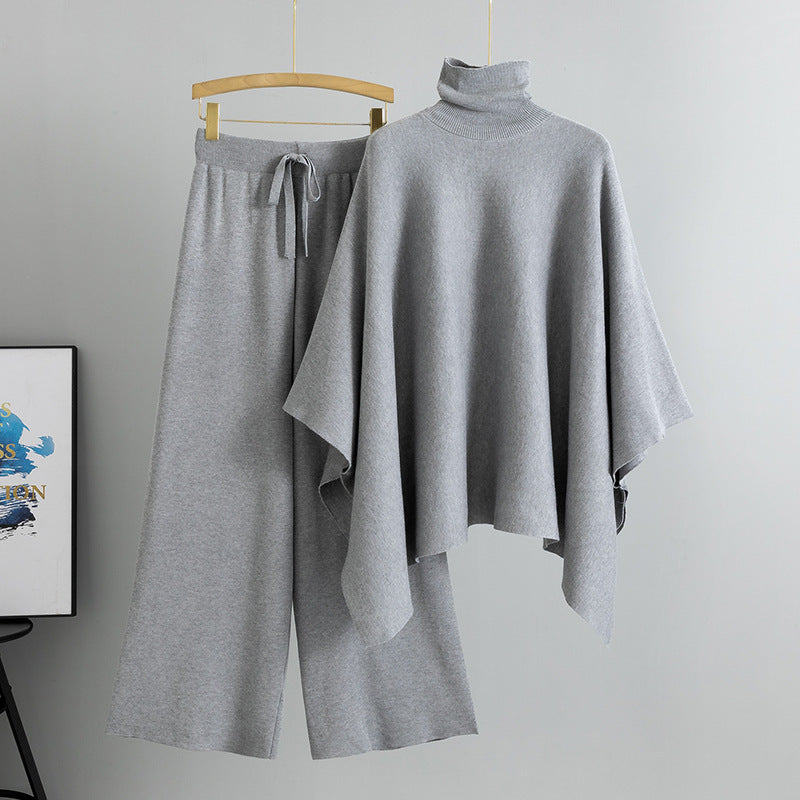 Elegant Turtleneck Cape Wide-Leg Outfit