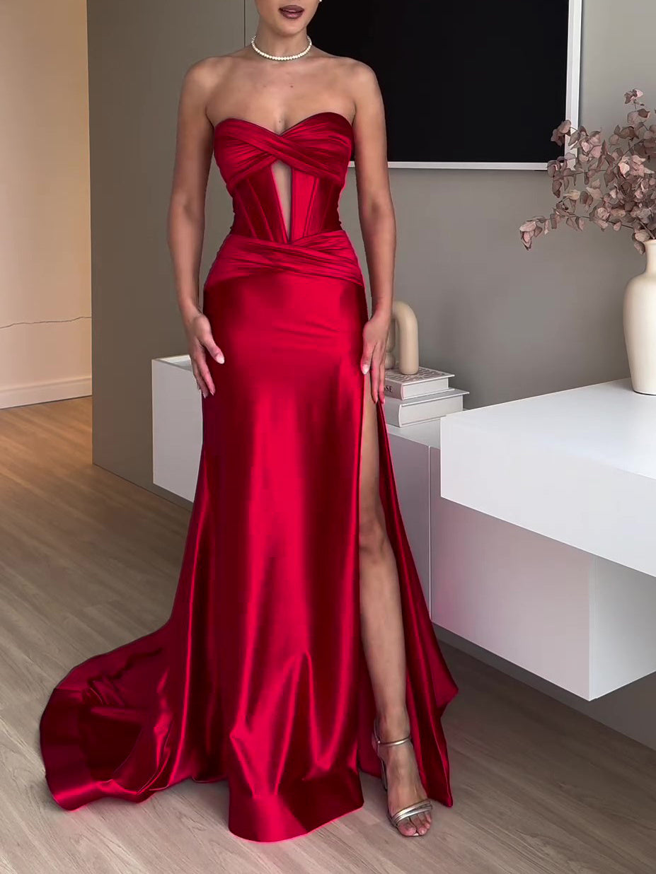 Tube Top Slit Red LongDress