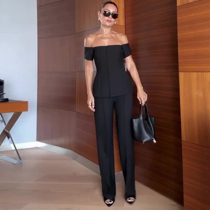 Off-Shoulder Black Slimming Suit