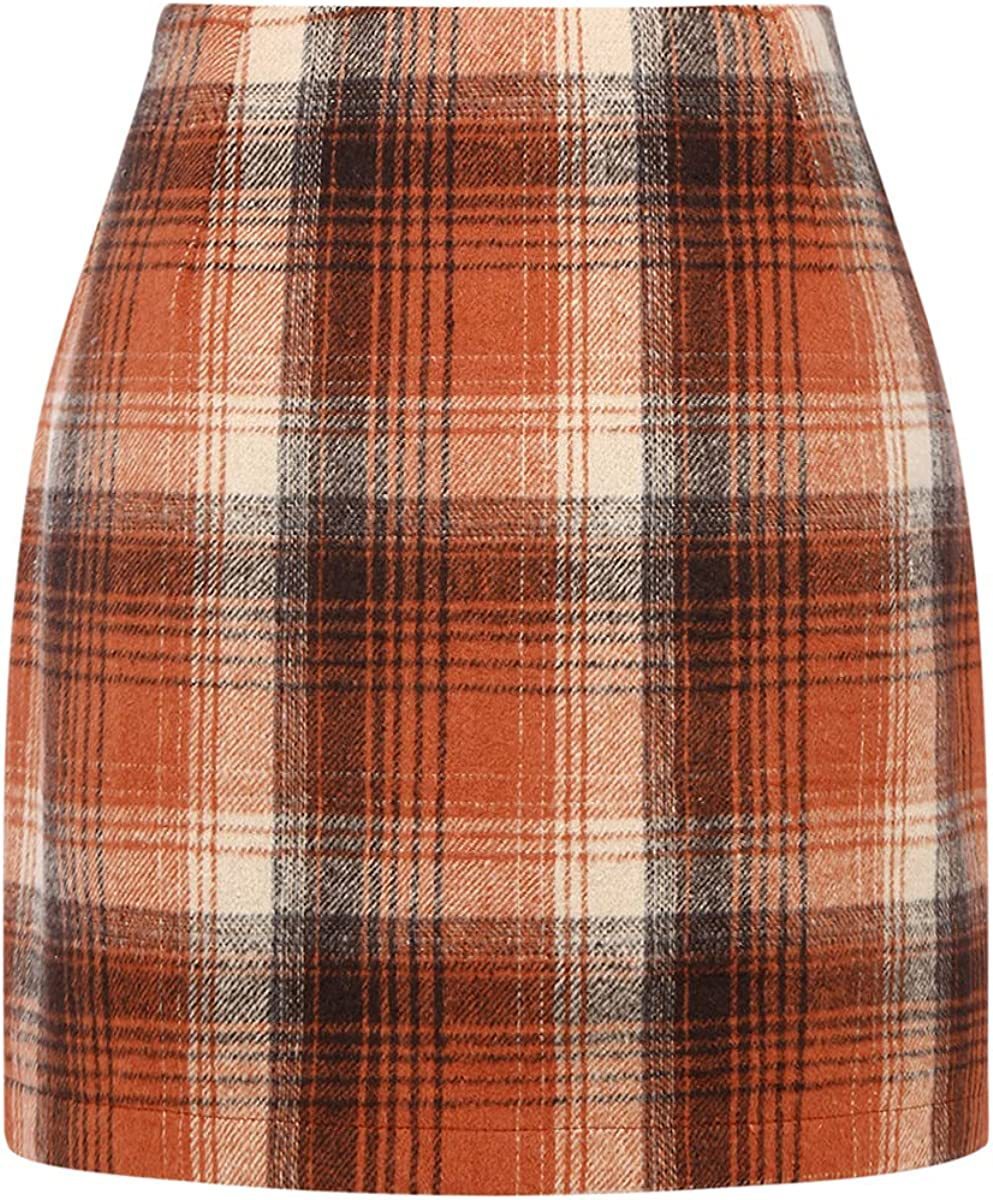 Women’s High Waist Plaid Wool Pencil Mini Skirt