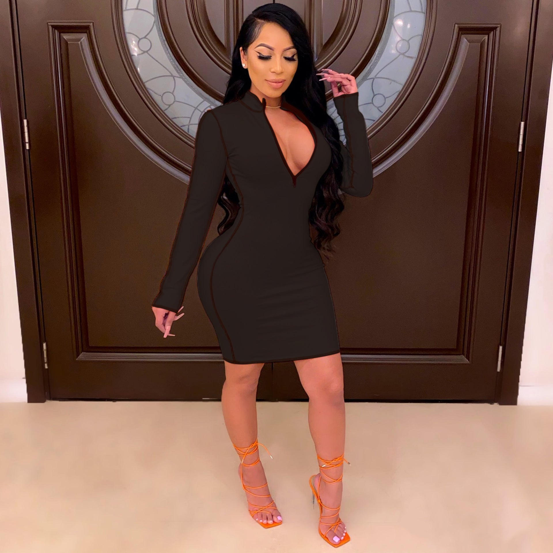 V-Neck Sexy Midi Dress