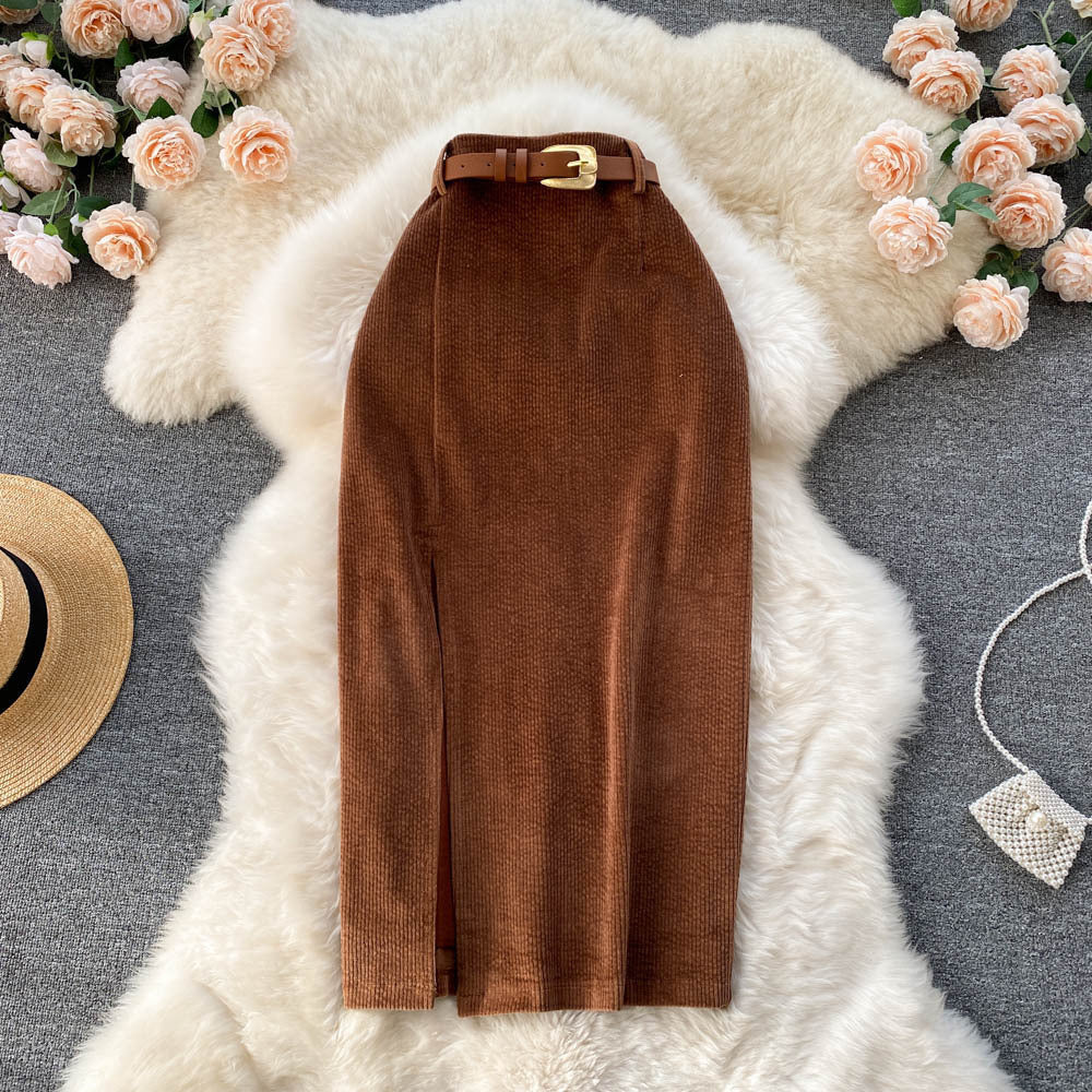 Elegant Retro Autumn Split Skirt