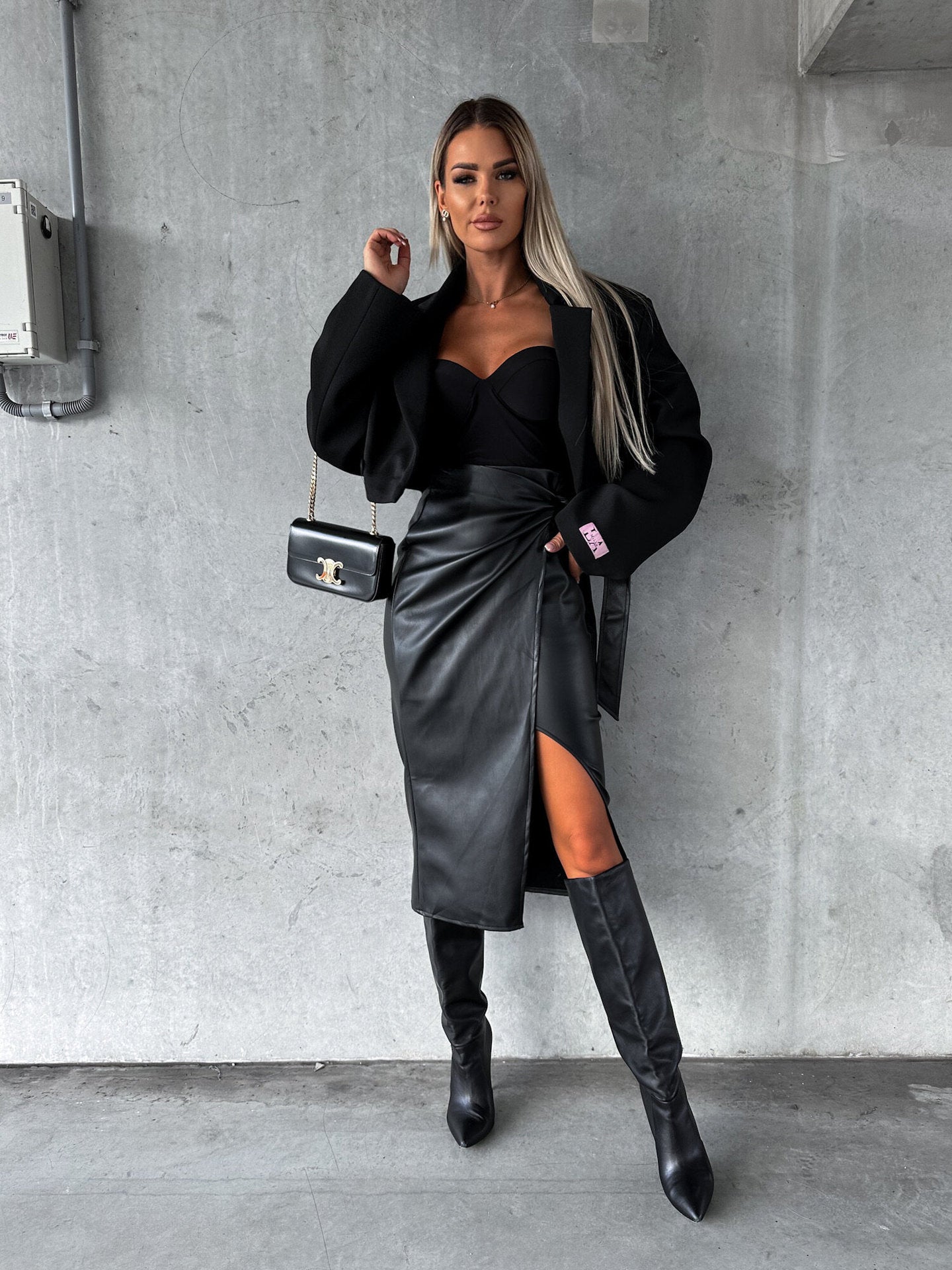 High-Waist Lace-Up Leather Skirt