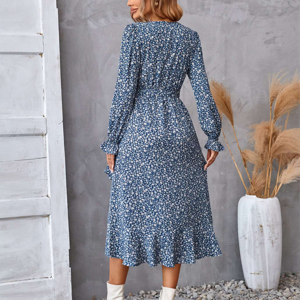 Flowers Print Long Sleeve Dress