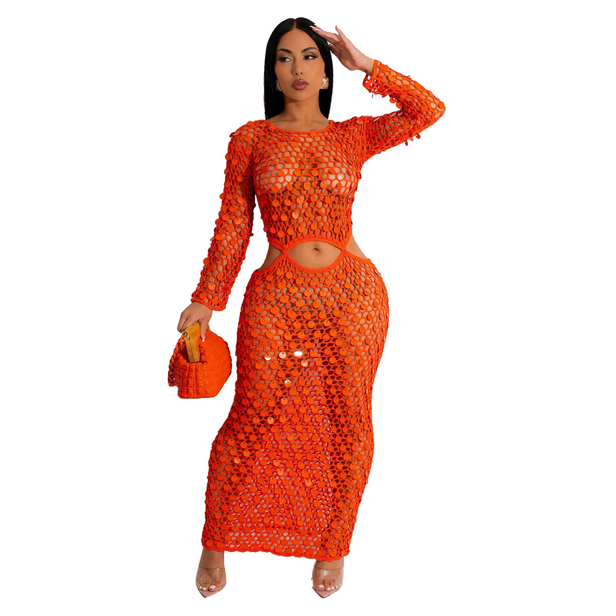Casual Knit Hollow-Out Sequin Dress