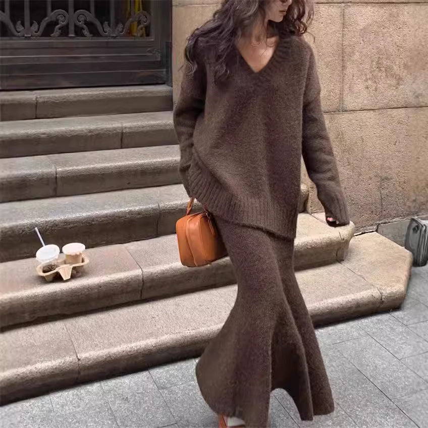 Korean Lazy Sweater Skirt Set