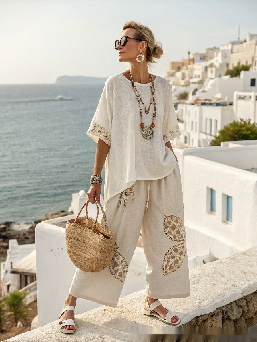 Striped Loose Wide-Leg Pants Set