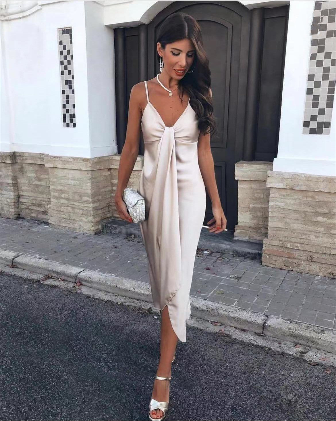 V-Neck Irregular Spaghetti Dress